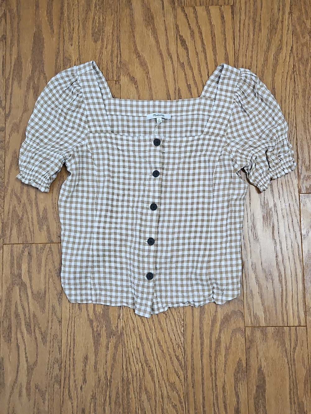 Madewell Gingham Jacquard Square-Neck Puff-Sleeve Top - Picture 4 of 9